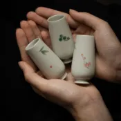 秘青釉 手繪 聚香杯 陶瓷 聞香杯 巖茶用 品茗杯 高款杯 手繪茶具 山水畫 喝茶 手工陶瓷