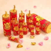 桃園出貨 仿真鞭炮 新年擺飾 春節擺飾 炮竹裝飾 裝飾鞭炮 過年擺件 過年裝飾品 仿真爆炮爆竹燙金坐炮商場酒店節慶場景