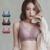 【曼格爾】3件組-羅絲雪莉女神級全蠶絲無鋼圈美胸內衣(藍色+咖色+豆沙)