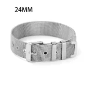 銀色 鈦鋼錶帶手鍊 24mm 不銹鋼錶帶手鐲 男女通用 可調網帶手鍊