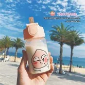 【LIFE小清新水壺】送杯袋！！韓國可愛屁桃君玻璃杯 吸管杯 冷水杯 學生隨行杯 大容量水杯 運動水杯 交換禮物