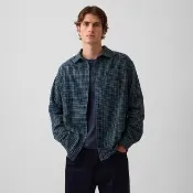 【GAP】寬鬆法蘭絨襯衫-綠藍格紋(904948)