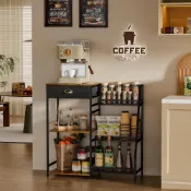(店+)現代簡約多功能咖啡機置物架咖啡杯架廚房收納置物架帶抽屜 飲料吧台收納架 廚房餐桌水杯架 桌上層架 收納櫃 厨房收納