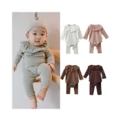 (店+)【Four littlegirls 四口甜】台灣現貨秋冬新款嬰幼兒66-90長袖包屁衣家居服套裝波點純棉套裝附圍兜