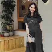 Mamamia孕婦裝 英文字反折袖魚尾洋孕婦裝 正韓製 短袖 孕婦裙 孕婦連身裙 連身洋裝 孕婦洋 [D7079]