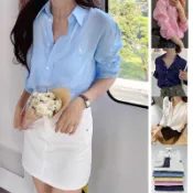 女生 Polo Ralph Lauren 拉夫勞倫 竹節麻面料 刺繡小馬 長袖襯衫 長袖襯衣 休閒襯衫 OL女神襯衣