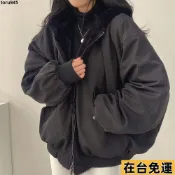 🌸限時下殺🌸 Q+熱賣。正韓外套 韓版韓國刷毛加厚兩面穿羔羊毛棉服女裝外套冬季新款寬鬆連帽棉衣上衣 棒球外套女 羊毛