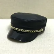 銀聯網日用品生活館 秋冬新款百搭英倫風鏈條皮革女士海軍帽時尚短檐平頂帽男鴨舌皮帽1入