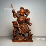 🔥臺灣熱銷🔥舊藏黃楊木雕仿古哪吒三太子神像擺件車載辦公裝飾擺件實木工藝品 尺寸12*6.8*4.5