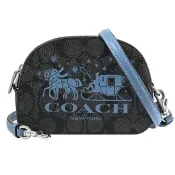 【COACH】大馬車LOGO印花皮革迷你斜背包(黑灰/藍)