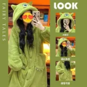 可愛大眼仔冬季睡衣女冬款珊瑚絨睡袍加絨加厚學生外穿家居服套裝【體積較大，拍2套以上麻煩選擇宅配】