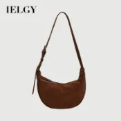 IELGY 豹紋麂皮絨通勤餃子包 磨砂絨面單肩斜挎月牙包