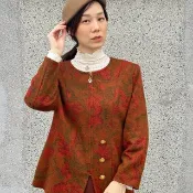 深秋圖騰毛呢單排釦外套