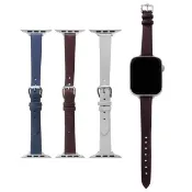 Apple Watch 全系列通用錶帶 蘋果手錶替用錶帶 絹布紋 超薄真皮錶帶(藍/灰/酒紅色)