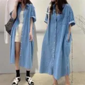 【韓國K.W.】韓國空運薄丹寧曼妙醉寬鬆牛仔拼接背心洋裝(小香風/輕量涼感/背心裙/休閒/日系/通勤/渡假)
