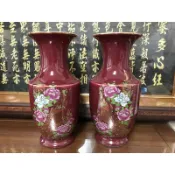 【靜福緣精品佛具】特優精品 瓷器 『紅大口瓶孔雀 (9寸)』 花瓶 花器 敬神、拜拜用品 宗教用品/藝品