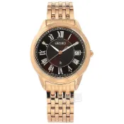 SEIKO 精工 / LUKIA 太陽能 鑽石 日期 不鏽鋼手錶 咖啡x鍍玫瑰金 / V147-0CR0B / 34mm