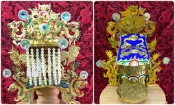安金紙帽 1尺3神尊戴 7吋 手工 漆線安金 幼龍 水鑽 紙帽 天公帽