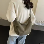 宜百家 餃子包斜背挎包女 高級百搭斜大容量新款上課通勤帆布學生港風韓版純色ins休閑餃子