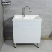 (店+)【聯德爾】人造石洗衣浴櫃70CM+304不鏽鋼龍頭(洗碗/洗衣/洗手台/台灣製造槽面白色/櫃體白色)