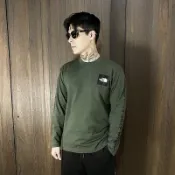 美國百分百【全新真品】The North Face 長袖 棉質 T恤 TNF 上衣 logo 長薄T 綠色/白色 DA63