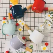 千織屋 牛奶鍋 小奶鍋 迷你鍋 小鍋子 小砂鍋 陶瓷鍋 單柄鍋 日式高顏值10CM搪瓷迷你奶鍋黃油鍋輔食鍋可油炸可煮食熬果醬