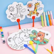 【店長推薦10】早教塗鴉小兒童卡通DIY塗鴉扇幼兒園手工益智小禮品小學生彩繪填色小扇子早教塗鴉小扇子A31