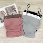 (店+)【FEE BABY】彈力一體成形杯Bra top 固定杯 細肩帶背心 側抓皺 平口背心 長版 彈力 秋冬穿搭 bra top 黑色色 深灰色 白色 花灰色色 玫粉色 咖啡色