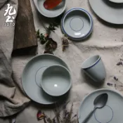 九土復古中式陶瓷簡約家用餐具復古碗陶瓷中式碗盤米飯碗湯麵碗菜盤圓盤平盤碟子圓碗中式餐具手工小碟子小碗推薦CJR0048
