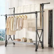 (店+)【STYLE 格調】免安裝高耐重雙桿H型伸縮升降移動摺疊曬衣架(兩色可選) 曬被架 晾曬架 晾衣架 掛衣架 