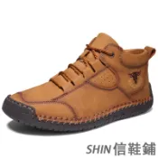 歐美英倫風男生牛皮鞋 大尺碼男鞋 時尚大碼真皮休閒鞋 復古外縫線高筒鞋 軟底防滑高幫運動休閒鞋 透氣輕便休閒手工鞋 現貨