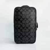 美國百分百【全新真品】COACH 皮包 肩背包 斜背包 皮革 男包 專櫃精品 C9867 經典印花 黑色 CB77