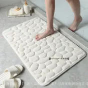 直供傢用鵝卵石紋理吸水地墊白底記憶棉防滑門墊浴室墊子