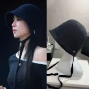 🔥高品質🔥蔡依林同款黑色漁夫帽子韓版時尚遮陽防晒後開叉盆帽
