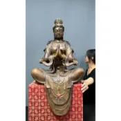 【阿一藝品】早期廣東 石灣陶【合掌觀音】自在觀音 名師手製 有落款 值得收藏 居家裝飾 石灣陶擺件 Y35