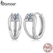 Bamoer 925 純銀圈形耳環 0.3CT 莫桑石女士首飾禮物