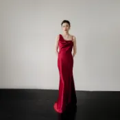 緊身新娘魚尾裙紅色極簡宴會中式婚禮敬酒裙宴會晚禮服FC552
