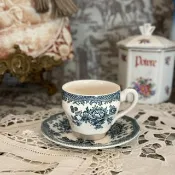 *40094-珍藏古董英國ENOCH WEDGWOOD美麗綠玫瑰花飾茶杯盤組