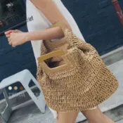 《杜達女孩》渡假ins草編包 復古休閒編織包 把手紙繩編織包 女包 沙灘包 手提包 草包 編織包 渡假風包包