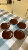 古瓷堂日本回流瓷器 日本回流 木粉胎巧克力色杯托五支組 老貨新品全品 11厘米復古款 中古九谷燒相馬燒有田燒風格 茶道咖啡杯墊