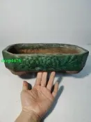 創匯時期 石灣窯 綠釉浮雕切角長方形花盆，品相完整，器型端正7388