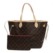 LV M46987 經典 Monogram花紋 Neverfull MM子母包(中-櫻桃紅色)
