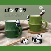 ★刺蝟秘密基地★ 開發票 日本 Decole 熊貓 貓熊 panda 可掛式杯緣子 湯匙 掛匙 筷架 杯子 馬克杯