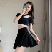 【QC】洋裝 連衣裙 2026新款夏季高腰泡泡裙女2026帶內襯安全褲收跨大傘擺太陽裙半身裙百褶裙 W2DG