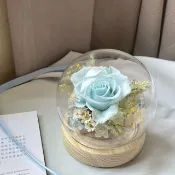 【永生花玻璃球夜燈】 柔水藍 玻璃球10cm 生日禮物 母親節禮物