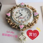 現貨❤️免運費超大20吋/50公分時鐘掛鐘/靜音/下擺會擺動/鄉村風格/歐式/玫瑰花時鐘掛鐘 田園 時鐘 掛鐘 彩繪時鐘