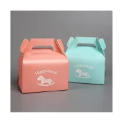 (店+)嚴選SHOP 粉藍木馬小號手提西點盒 紙杯蛋糕盒 手提蛋糕盒 餅乾盒 點心餐盒 包裝禮盒 慕思盒 牛軋糖盒 C125