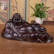 銀聯網日用品生活館 木雕臥佛像擺件黑檀彌勒佛像手持元寶 紅木工藝品家居飾品擺件1入