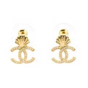 【BreezeOnline 微風精品線上】【CHANEL 香奈兒】CHANEL耳環-經典雙C水鑽鑲飾貝殼造型耳環