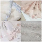 iAsa愛莎【現貨/手作材料】簡約彩繡小花網紗蕾絲花邊DIY洛麗塔娃衣服裝童裝髮飾裝飾拼接